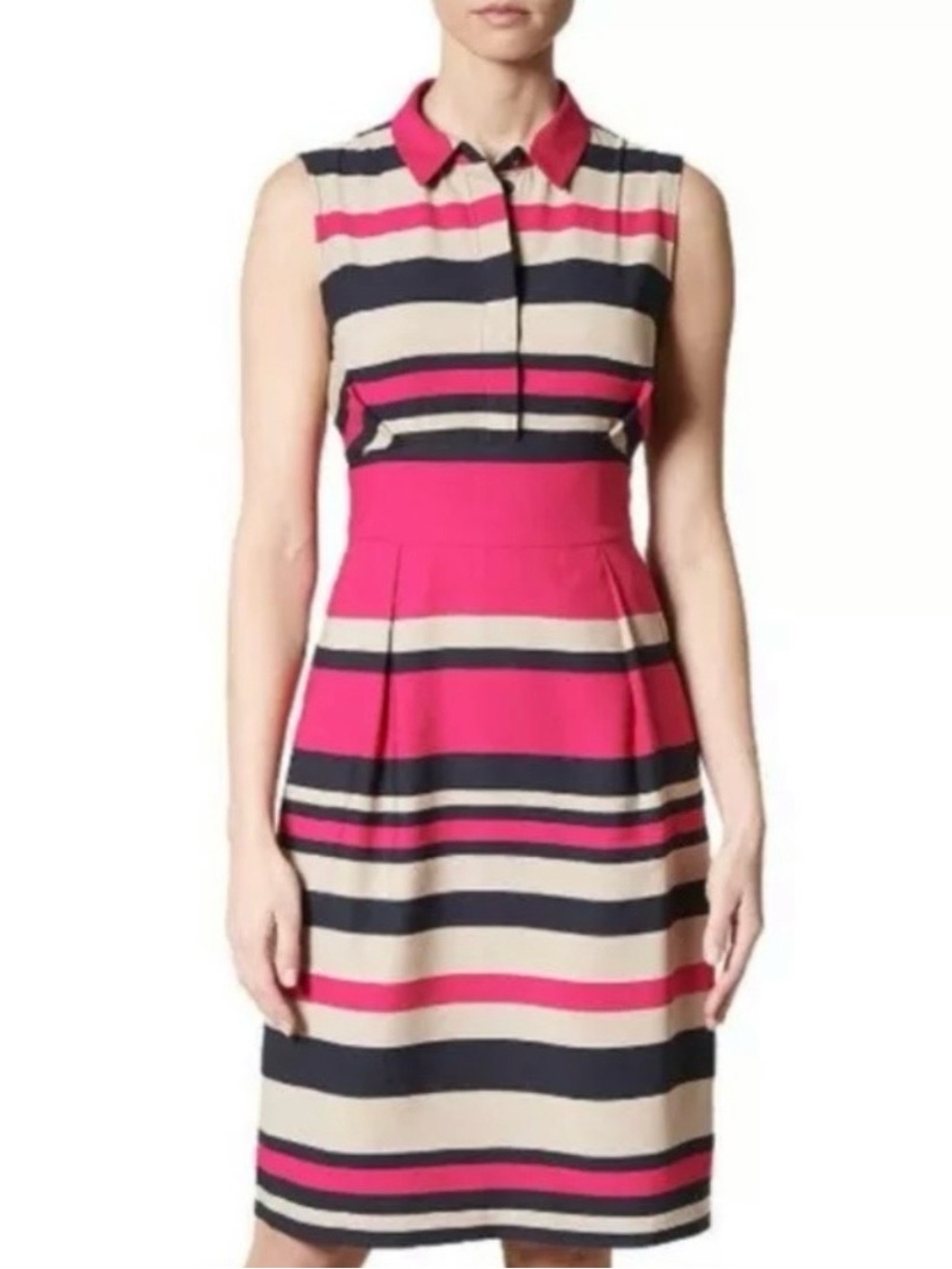 LK Bennett Martha Sleeveless Pink Striped Shirt Dress Size 4